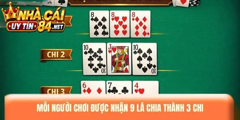 Mỗi người chơi được nhận 9 lá chia thành 3 chi
